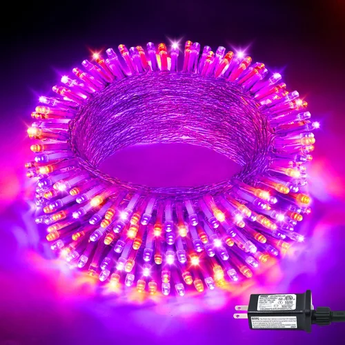 Vista 12 de JMEXSUSS 500 luces LED verdes de Navidad para interiores y exteriores, 8 modos de 163 pies, tira de luces verdes enchufables, cable transparente