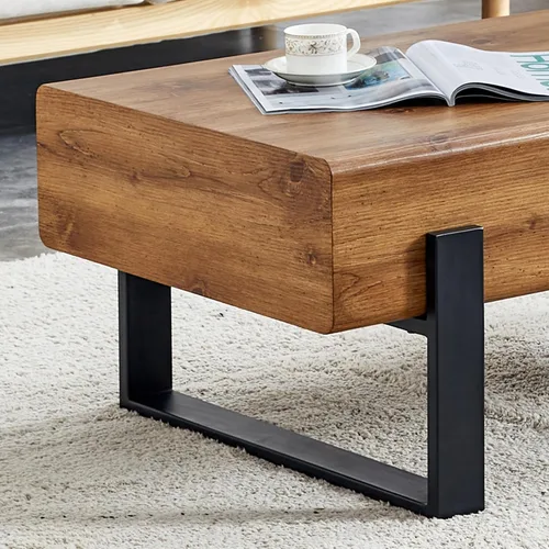 Vista 7 de Mesa de centro rectangular rústica, moderna mesa de centro simple de madera con patas de metal, mesa central para sala de estar