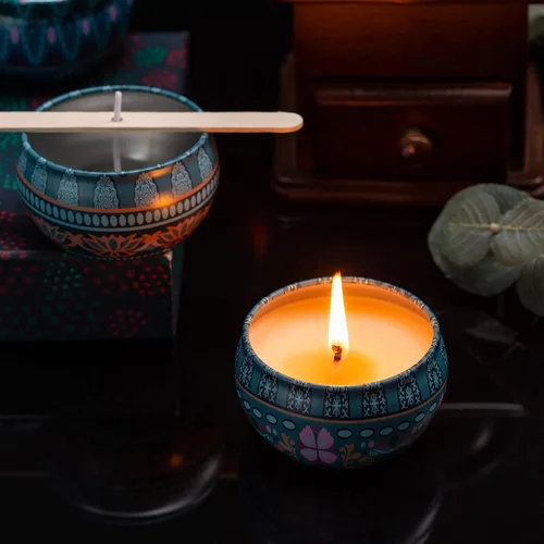 Vista 7 de Domivirgo - Latas de vela con tapas, recipientes redondos de hojalata de 2.2 onzas con mechas, soporte para mechas, calcomanías de mecha para hacer