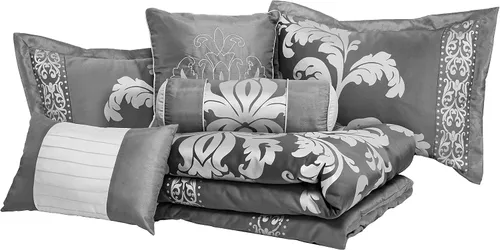 Vista 105 de Chezmoi Collection Juego de edredón floral de jacquard Royale de 7 piezas, matrimonial/doble, negro/dorado