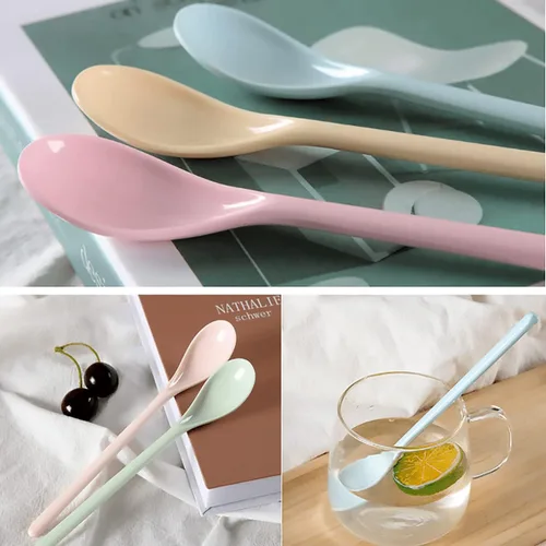 Vista 5 de 5 cucharas mezcladoras de melamina de mango largo de 7.2 pulgadas, cucharas de café de plástico colorido latte machiatto para té helado, helado