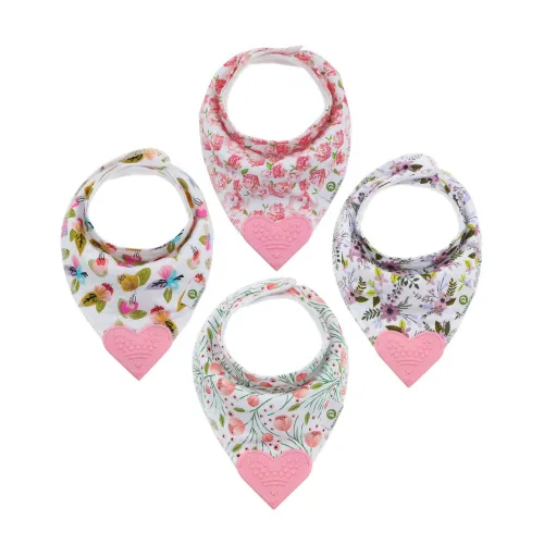 Pickle & Olive Baberos de dentición con bandana para bebé, juego de 4 unidades, diseño floral