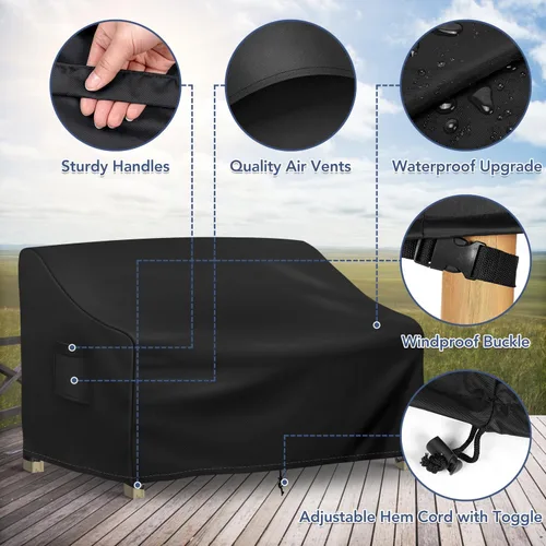 Vista 3 de Funda impermeable para sofá biplaza de patio, funda de sofá biplaza de 2 plazas para exteriores, fundas para muebles de patio con ventilación