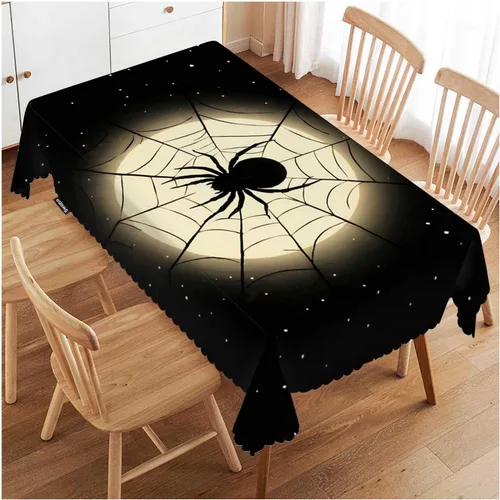 Swono Mantel rectangular de Halloween de 52 x 70 pulgadas, diseño de araña negra de terror en telaraña, luna, resistente para mesas rectangulares