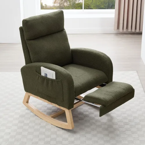 Vista 22 de Setawix Silla mecedora de peluche para guardería, silla mecedora tapizada para sala de estar, sillón con respaldo de sherpa de ocio, silla mecedora