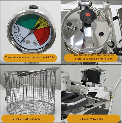 Vista 8 de Freidora eléctrica a presión de 16L, freidora de pollo de alta presión mejorada inteligente de 220 V con características de seguridad, freidora