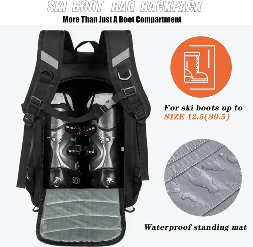 Vista 2 de KEOFID 50L Ski Boot Bag Backpack, Waterproof Ski Bag, Travel Backpack for Ski Helmet, Snowboard