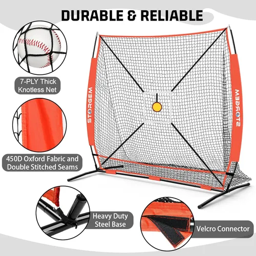 Vista 4 de Storgem 6'X6' Baseball Softball Practice Net, Portable Baseball Net for Batting, Hitting, Pitching and Fielding, Carry Bag, Strike Zone and Batting