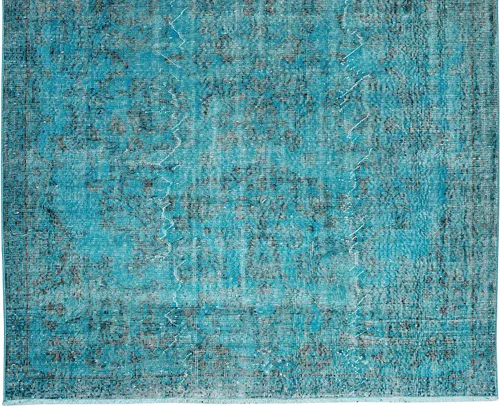 Vista 5 de 6.3x10 Ft Handmade Vintage Turkish Rug Over-Dyed in Teal for Modern