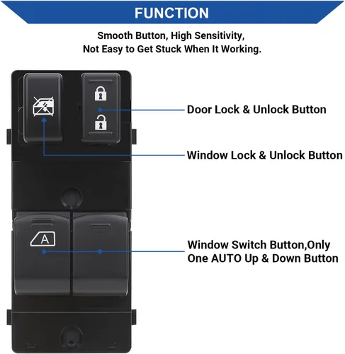 Vista 2 de Obaee Interruptor maestro de ventana eléctrica para lado del conductor compatible con Nissan Frontier 2007 2008 2009 2010 2011 2012 2013 2014 2015