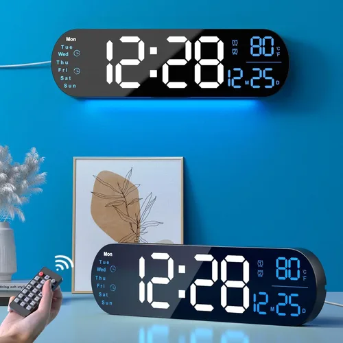 Vista 10 de Digital Alarm Clock Wall/Table 16.2 Inch Large LED Display with Date & Week, Remote Control, Adjustable Brightness, Big Wall Clock for Bedroom