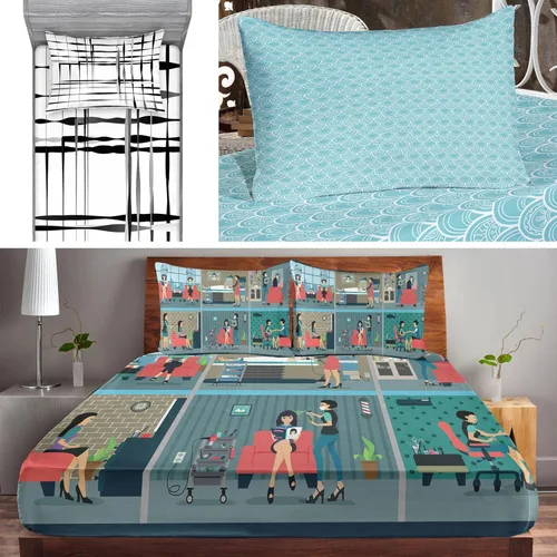 Vista 4 de Ambesonne Juego de sábanas bajeras y fundas de almohada, paquete de 10 patrones variados, cómodos y duraderos, juego de sábanas y fundas