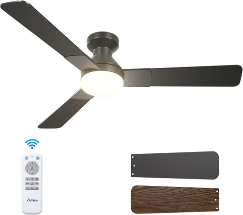 Vista 9 de Ventiladores de techo Amico con luces, ventilador de techo de 30 pulgadas de perfil bajo con luz y control remoto, montaje empotrado, reversible