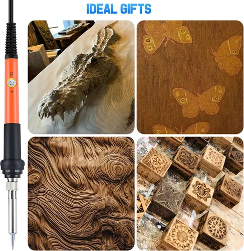 Vista 7 de Ninonly Kit de herramientas de pirograbado de madera de 121 piezas con guantes, juego de herramientas de pirograbado de madera con interruptor