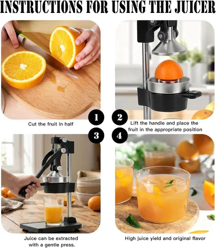 Vista 5 de Exprimidor de hierro fundido – Exprimidor manual de cítricos resistente, prensa profesional de naranja, exprimidor de limón de acero inoxidable