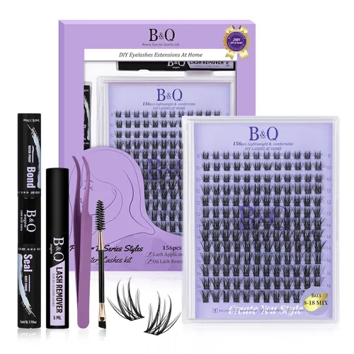 Vista 18 de B&Q Racimos de pestañas finas completos B49, racimos de pestañas 156 piezas, extensiones de pestañas cómodas en bandeja, 8-18 mm, pestañas