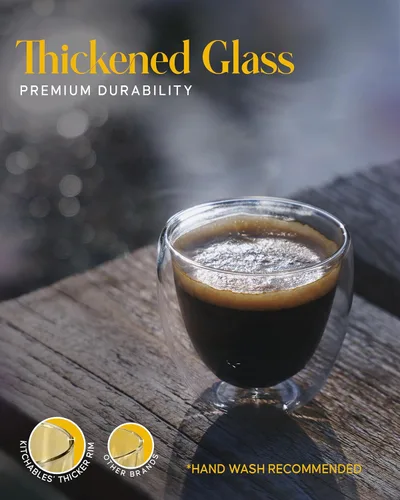 Vista 2 de Kitchables Juego de 4 Tazas de Espresso, 2.7oz - Vasos de Espresso de Doble Pared Duraderos - Tazas para Shots de Espresso Compatibles con Máquinas