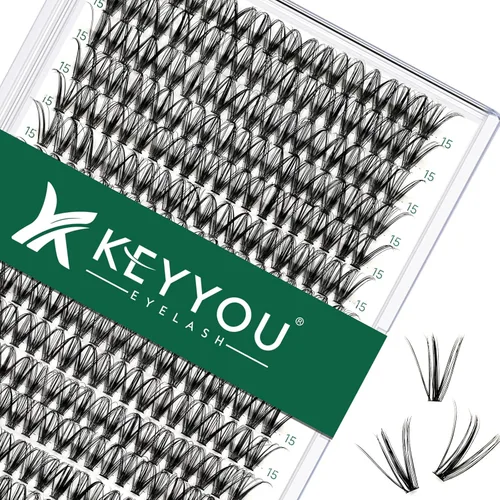Vista 14 de Kit de extensión de pestañas DIY KEYYOU 280 piezas, pestañas individuales, rizadas D, kit de extensión de pestañas 30D+40D, 9-16 Mix, racimos