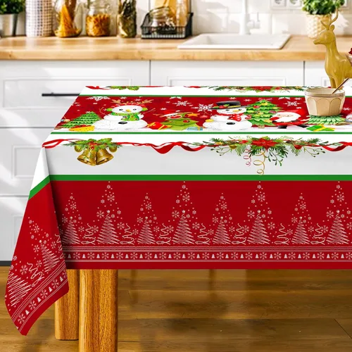 Mantel de Navidad rectangular con diseño de árbol de Navidad, muñeco de nieve, 60 x 84 pulgadas, con flor de pascua, decoración de comedor y cocina