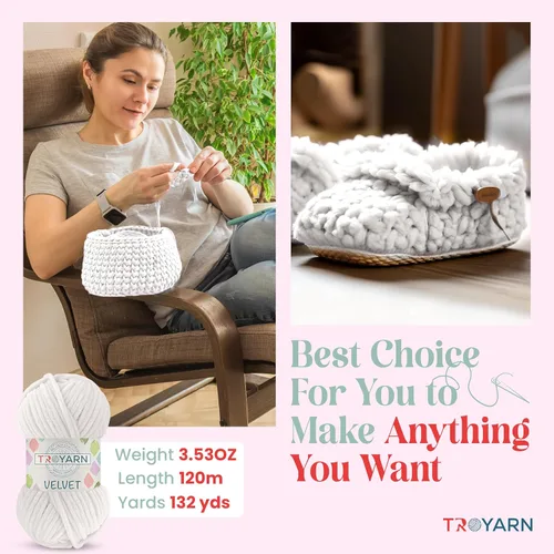 Vista 3 de Hilo de Chenilla para Ganchillo - 100g (121m), Hilo Suavísimo y Esponjoso, Perfecto para Mantas de Bebé y Amigurumi, Tamaño 6