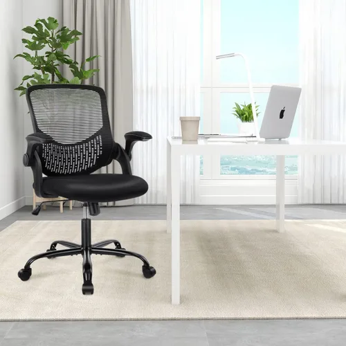 Vista 2 de Silla de oficina en casa, silla de escritorio de malla, silla ergonómica para computadora con reposabrazos abatibles, respaldo medio, soporte