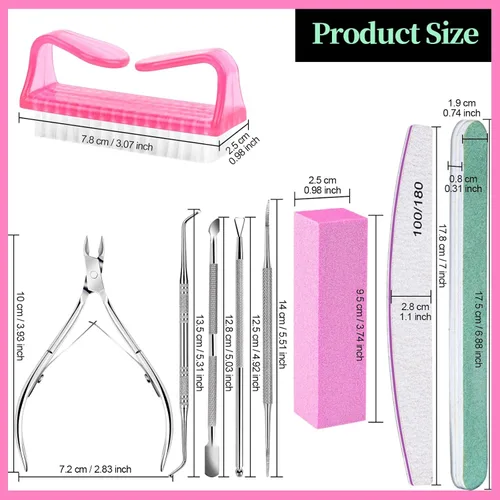Vista 7 de FANDAMEI Kit de cuidado de uñas, limas de uñas 100/180, bloque de pulidor de uñas, pinzas de cutícula, cortador de cutícula, empujador de cutícula