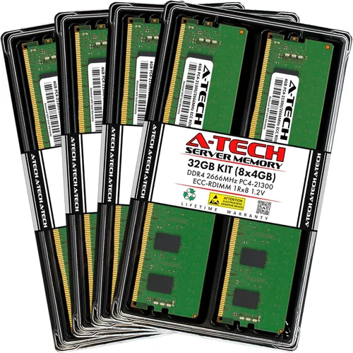 Vista 72 de A-Tech 4GB DDR4 2133MHz PC4-17000 ECC RDIMM 1Rx8 Single Rank 1.2V ECC Registered DIMM de 288 pines Módulo de actualización de memoria RAM