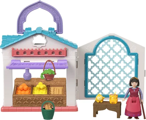 Vista 8 de Mattel Disney's Wish Mini Muñeca y Estuche de Juego de Casa de Muñecas, Asha de Rosas Cottage con Muñeca Micro, Figura Estrella y 15+ Muebles