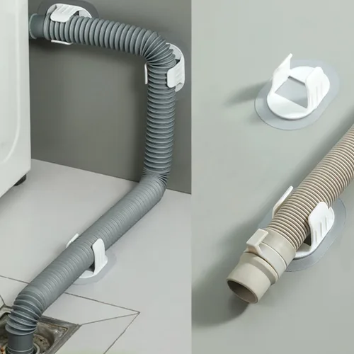 Vista 4 de Soporte de manguera de drenaje para lavadora autoadhesivo, sin taladro, abrazadera de fijación de tubería blanca, clip flexible para manguera
