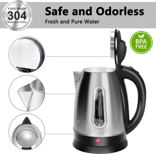 Vista 4 de Tetera eléctrica, acero inoxidable de 1.8 litros, tetera de café y caldera de agua caliente, apagado automático, protección contra hervir en seco