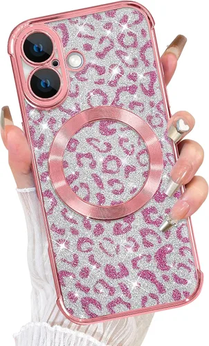 Vista 41 de Fiyart - Funda diseñada para iPhone 11, compatible con MagSafe, con estampado de guepardo, placa protectora de cámara, magnética, con purpurina