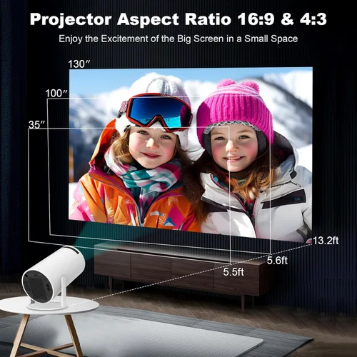 Vista 7 de Mini proyector, proyector portátil HY300 PRO, compatible con 4K 1080P con doble banda WIFI6 5G inalámbrico 5.2 Bluetooth Android 13, rotación