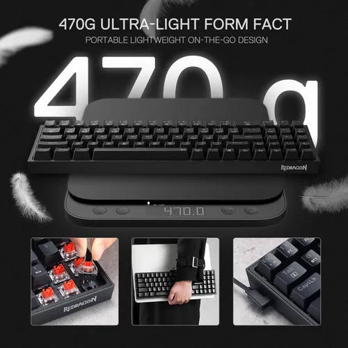 Vista 7 de Redragon S136 Combo de teclado y mouse para videojuegos, teclado mecánico RGB inalámbrico de 75% K628 con modo tri-modo y mouse