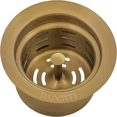 Vista 2 de Ruvati Brida extendida de eliminación de basura con colador de cesta profunda - latón satinado dorado mate - RVA1049GG