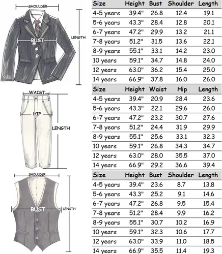 Vista 7 de Boys Suits Solid Slim Fit Tuxedo 3 Piece Set with Blazer Jacket Dressing Pants Vest for Kids Wedding Prom Ring Bearer Outfit