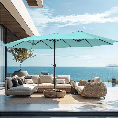 Vista 15 de PHI VILLA Sombrilla grande de 15 pies para patio con base incluida, sombrilla de doble cara rectangular para exteriores de gran tamaño con soporte