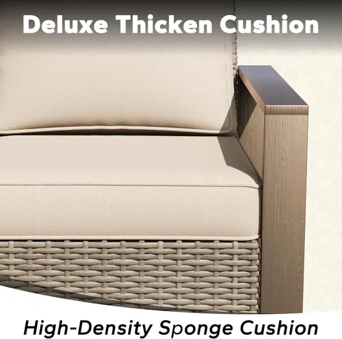 Vista 6 de Sofá de Mimbre Metálico para Patio de 75", Sofá Sillón de Ratán para Exteriores de 3 Asientos para Todo Tipo de Clima con Cojines Premium