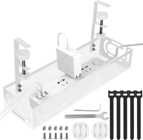 Vista 8 de Bandeja de gestión de cables para debajo del escritorio, gestión de cables debajo del escritorio sin taladro, bandeja de gestión de cables