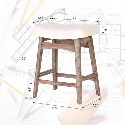 Vista 9 de Sophia & William Taburete de bar de altura de mostrador para isla de cocina, taburetes de mostrador de 24 pulgadas con patas de madera, asiento