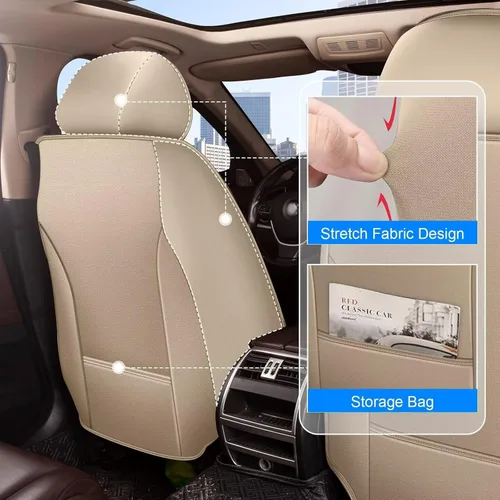 Vista 4 de IKABEVEM 2 fundas de asiento delantero de automóvil para Mazda CX-7 2007-2012, funda de asiento de piel sintética CX7, protector de cojín Beige