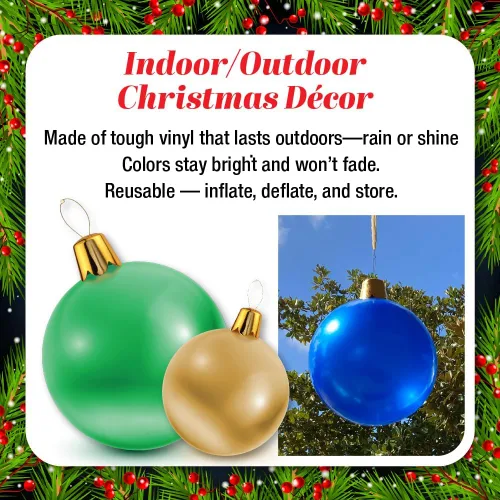 Vista 7 de Adornos inflables de Navidad – Bolas de Navidad de gran tamaño de 8", 17", 27" para patio exterior, césped, árbol - Decoración navideña para Rosa