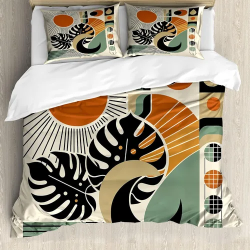 Vista 47 de Ambesonne Monstera - Juego de funda de edredón, estilo escandinavo bohemio, estampado triangular poligonal geométrico, juego de ropa de cama