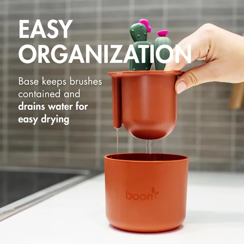 Vista 6 de Boon - Juego de cepillos en forma de cactus para limpiar biberones, color terracota, juego de 4 piezas