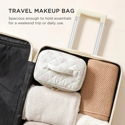 Vista 56 de HBselect Bolsa de Maquillaje Acolchada, Bolsa de Maquillaje Grande de Algodón para Viaje, Lindas Bolsas de Maquillaje con Flores Coquette, Bolsas