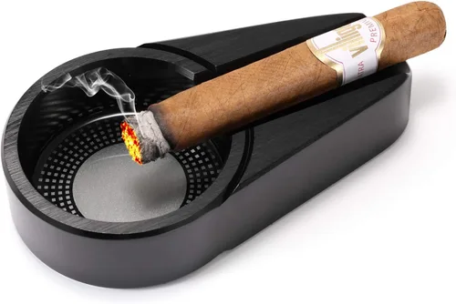 Vista 2 de Cenicero de puros, cenicero de viaje de cigarros, cenicero de metal (negro)
