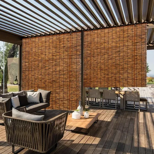 Vista 3 de Cortinas enrollables de bambú, cortinas enrollables retro, 47 pulgadas de ancho x 71 pulgadas de alto, persianas de bambú para patio al aire libre