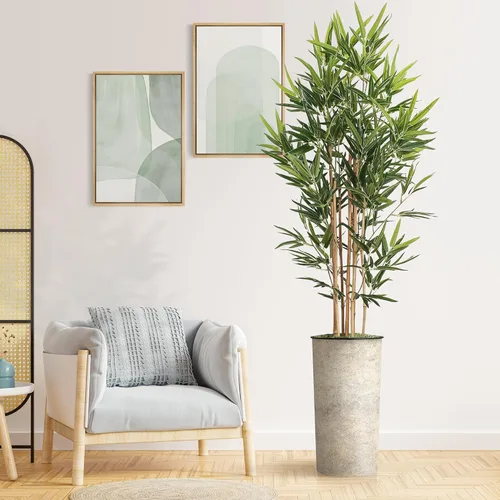 Vista 11 de Árbol artificial en macetero con textura blanquecina, ave del paraíso artificial de seda para decoración del hogar en interiores y exteriores