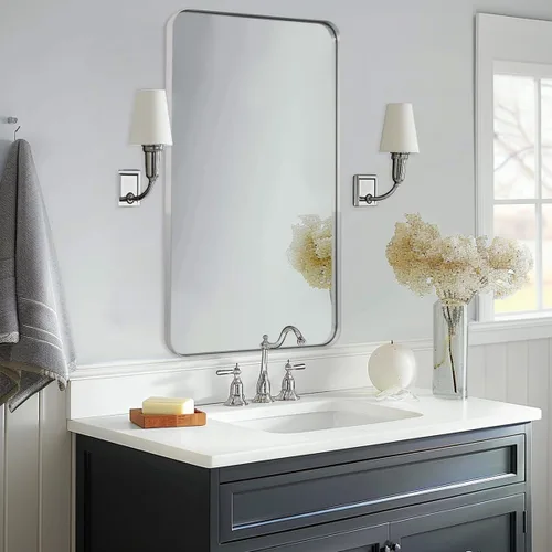 Vista 59 de ANDY STAR Espejo de baño negro, espejo rectangular de esquina redondeada de 24 x 40 pulgadas, espejo de tocador de baño con marco de metal moderno