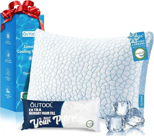Vista 16 de QUTOOL CertiPUR-US - Juego de 1 almohadas refrescantes mejoradas para dormir, de espuma viscoelástica triturada, tamaño estándar, para personas que
