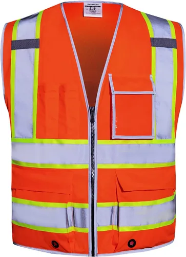 Vista 21 de SKSAFETY Chaleco de seguridad de nivel profesional de 12 bolsillos, chaleco de alta visibilidad Clase 2, ANSI/ISEA